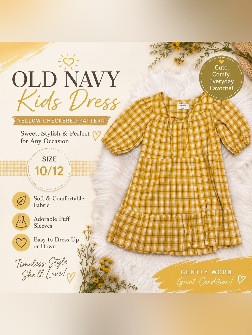 Old Navy Kids Dress in Yellow Checkered Pattern